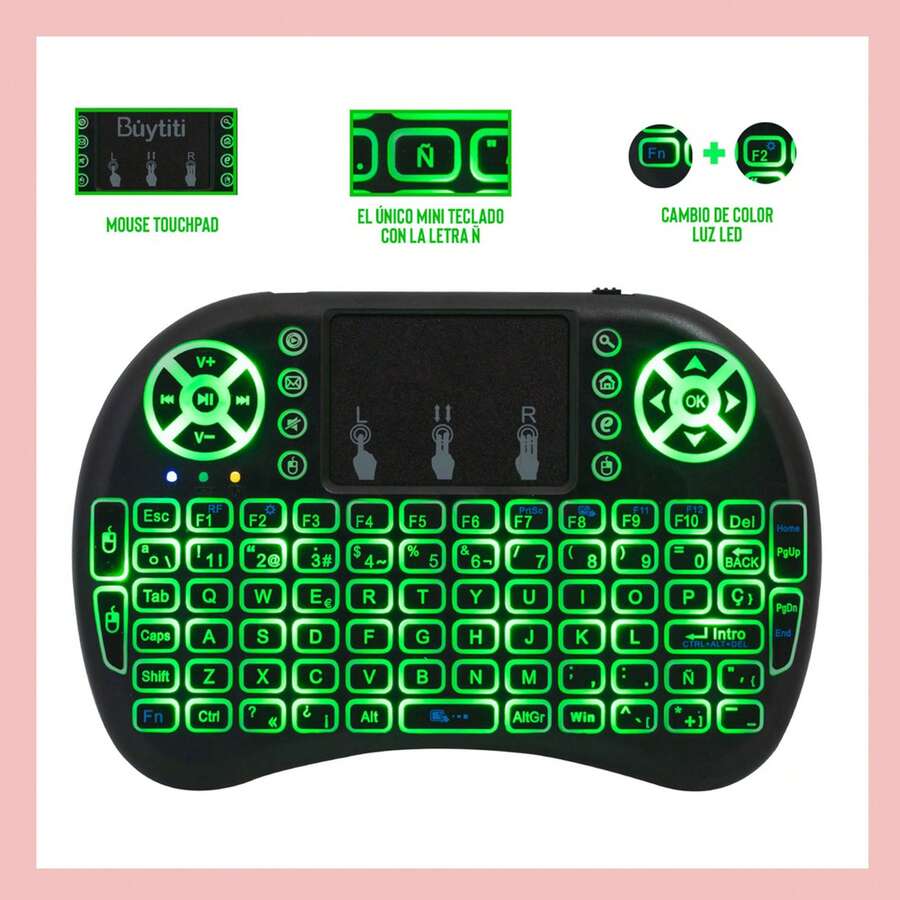 Mini teclado inalámbrico Touchpad en español con luz LED 2.4 GHz Iluminado Smart Tv TII-BUY BT-8020 - Multicolor - Ver 1
