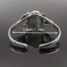 1入bohemian復古花卉雕刻和模擬綠松石石頭裝飾葉子和花朵開口可調節手鐲,時尚禮物送給女性的婚禮和派對 - 復古銀色 - 查看 4