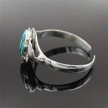 1入bohemian復古花卉雕刻和模擬綠松石石頭裝飾葉子和花朵開口可調節手鐲,時尚禮物送給女性的婚禮和派對 - 復古銀色 - 查看 5