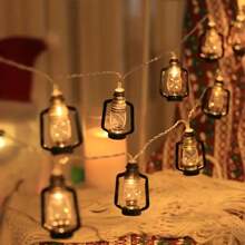 1pc 10/20/30/40 LED Black Lantern String Lights, Size Options: 59.05in/118.11in/177.16in/236.22in, Mini Oil Lamp Style String Lights, Suitable For Indoor Outdoor Patio Garden Holiday Home Party Camping Decor - 黑色 - 查看 3