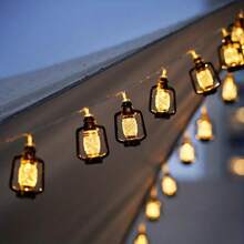 1pc 10/20/30/40 LED Black Lantern String Lights, Size Options: 59.05in/118.11in/177.16in/236.22in, Mini Oil Lamp Style String Lights, Suitable For Indoor Outdoor Patio Garden Holiday Home Party Camping Decor - 黑色 - 查看 10