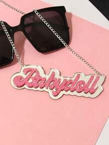 1pc Lovely Fashionable Sweet Acrylic Glitter Pink Letter Doll Pendant Necklace Suitable For Women, Girls Daily Wear - Pink - View 4