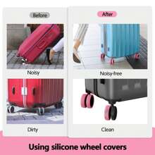 8入組行李箱輪胎套-適用於大部分8個旋轉輪行李箱或辦公室椅子輪胎的矽膠輪胎保護套,耐用、靜音且具有減震效果 - 粉色 - 查看 7