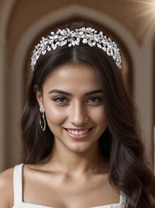 1pc Bridal Hairband With Rhinestone Horse Chain, Leaf & Crystal Design Bridesmaid Hair Accessory, Wedding Dress Jewelry, Hair Comb For Women Elegant Boho Tiaras