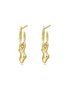 1 对 925 纯银时尚不对称巴洛克波浪吊坠耳环适合女性和女孩作为日常佩戴、生日和情人节礼物 - 金黃色 - 查看 1