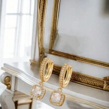 1pair 2024 European/ Recommended Gift For Valentine's Day Earrings, Made Of Pure Brass, Microset With Cubic Zirconia. Suitable For Women To Wear On Festivals, Dates, Parties, Schools And Daily Life. (Recommended Valentine's Day Gift For 2024) - Brows and Eyes Creative Design Boutique Copper Earrings - View 8