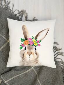 1 Pièce Taie D'oreiller Décorative Imprimée Lapin De Pâques Pour La Maison - Multicolore - Voir 2