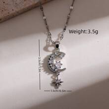 批发 1 件新时尚潮流铜镀金微镶嵌星星和月亮设计奢华百搭钛钢项链 - 星星 - 查看 8