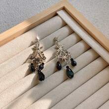 1對黑水晶流蘇吊墜耳環,巴洛克風格復古豪華高端耳環,適合女性日常佩戴和參加派對 - 黑色 - 查看 5