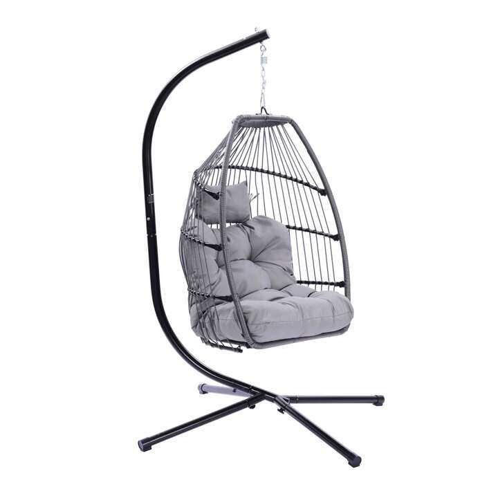 Outdoor Patio Wicker Folding Hanging Chair Rattan Swing Hammock