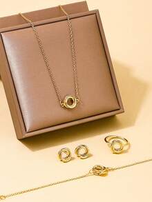 1 件戒指 + 1 對耳環 + 1 件項鍊 + 1 件手鍊時尚簡約 4 件女士圓形首飾套裝 - 圓圈 - 查看 3