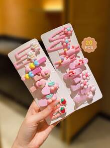 20 piezas Pinzas de cabello dulce caramelo color con dibujos animados para con fleco - Rosa - Ver 4