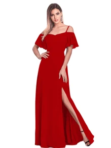 Fashion Formal Party Long Dress - Red - View 2