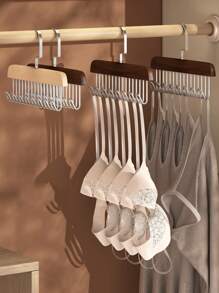 1pc Space-Saving Wooden Multifunctional Clothes Hanger, With 8 Hooks For Cabinet, Tie, Scarf, Belt, Etc.