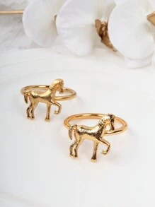 2pcs/Set Horse Pattern Napkin Rings, Gold Tone Table Decorations For Banquet, Party, Wedding - Gold - View 7