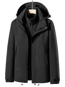 Men Anti-Static And Warm Outdoor Waterproof Hooded Shell Jacket - Black - View 1