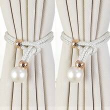 2入組豪華白色法式風格窗簾扣帶,帶人造珍珠裝飾,方便捆綁窗簾,適用於家庭臥室辦公室窗簾裝飾 - 白色 - 查看 2