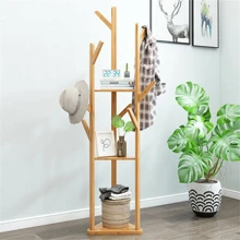 Perchero Ropa de Pie de Recibidor: Colgador Ropa de Madera Bambu Moderno de Arbol Mueble de Entrada para Abrigo Bolso con 10 Ganchos 3 Estanterias para Dormitorio Habitacion Pasillo - Marrón - Ver 5