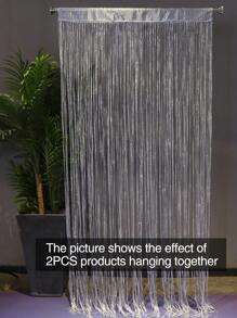 1pc Shiny Silver Thread Curtain With Thickened S Curtain Design And Tassel Decoration, Used For Window, Door, Room, Wedding Decoration