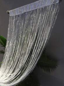 1pc Shiny Silver Thread Curtain With Thickened S Curtain Design And Tassel Decoration, Used For Window, Door, Room, Wedding Decoration