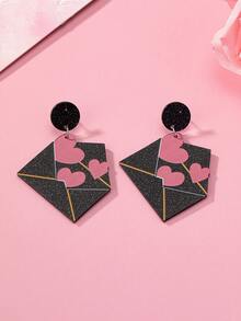1pair Valentine's Day Sweetheart Acrylic Heart Print Earrings - Multicolor - View 2