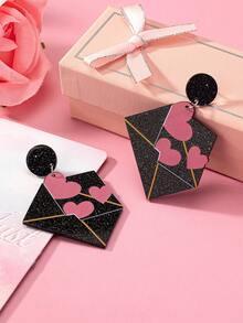 1pair Valentine's Day Sweetheart Acrylic Heart Print Earrings - Multicolor - View 4