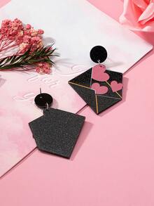 1pair Valentine's Day Sweetheart Acrylic Heart Print Earrings - Multicolor - View 3