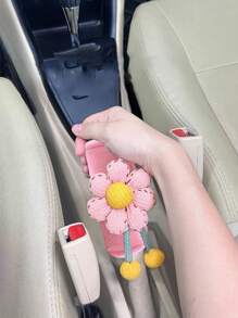 1 件粉紅色花卉短毛絨汽車手煞車罩和換檔旋鈕罩,汽車內裝配件 - 粉色 - 查看 2