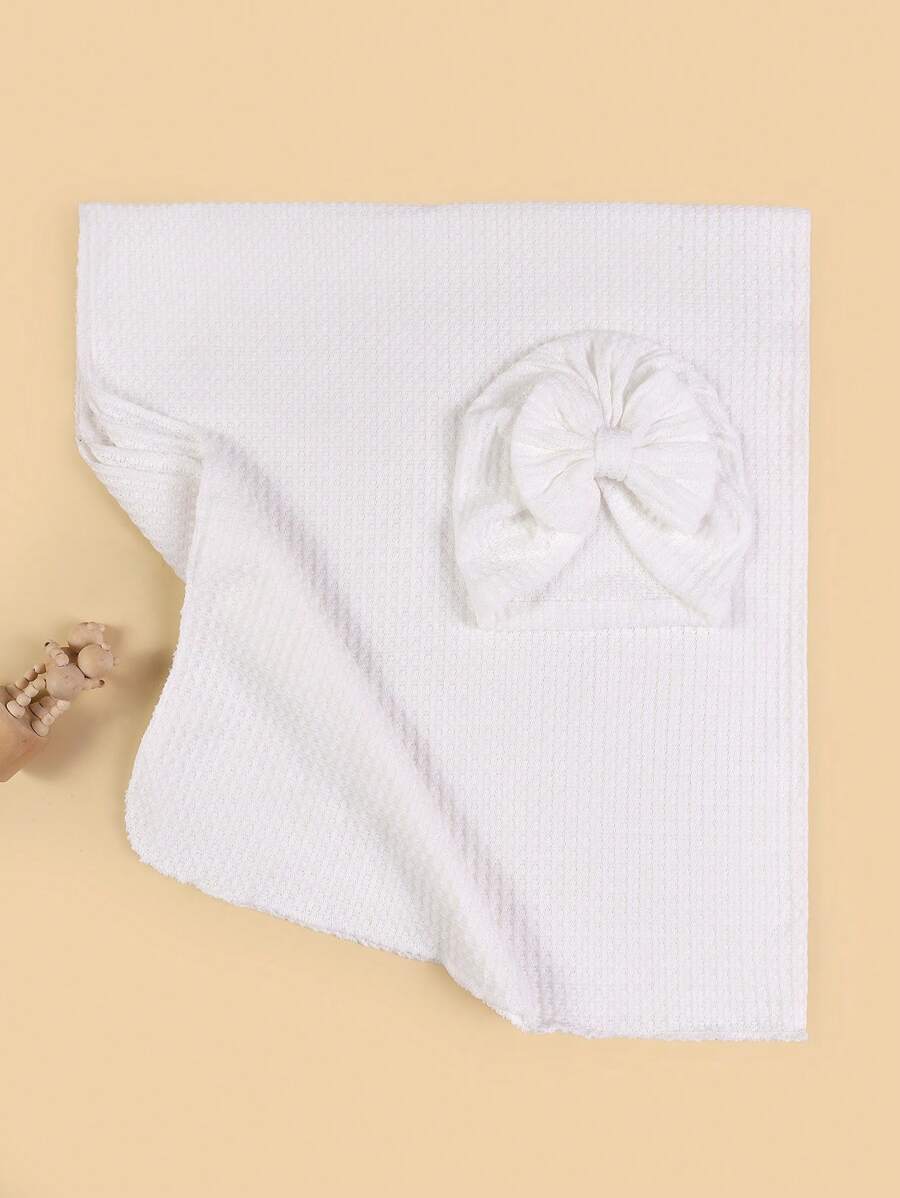 2pcs/Set Newborn Infant Plaid Swaddle Blanket And Hat Set, 06 Months