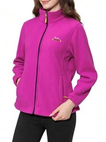 1 件女用羊毛夾克,秋冬保暖厚實開襟外套,適合遠足和徒步旅行 - 玫紅色 - 查看 5