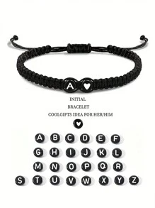 1条26字母可调节编织手链，适合女性、少女，可作为毕业礼物、生日礼物、珠宝、情人节礼物、母亲节礼物。