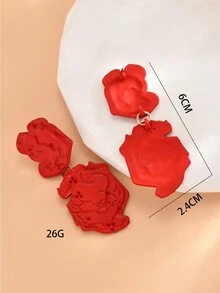 1pair Children's Asymmetric Shape, Fresh Style, Non-Colliding Design Earrings - Red - View 5