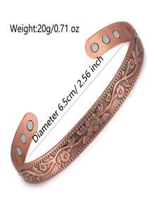 復古花朵戒指和手鐲套裝,磁力調節男女通用手環 - 銅色 - 查看 5