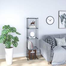 1入現代簡約多層鐵網書架,易於存放客廳書架,多功能研究收納架,鐵藝臥室收納櫃 - 黑色 - 查看 1