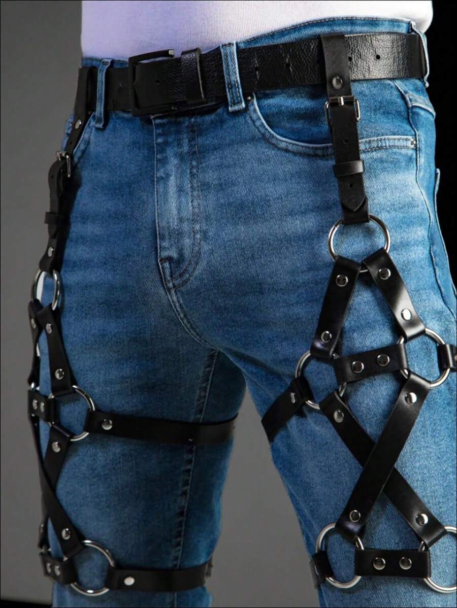 1pc Men's Garter Belt, Decorative Bondage Waistband For Dancing - Black - View 1