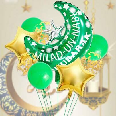 Conjunto De 9 Piezas De Globos Temáticos, Globo Grande Con Forma De Luna, Globo De Estrella Dorado De 18'', Ideal Para Decoraciones De Fiesta