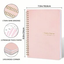 52周未日期間隔螺旋筆記本a5日程筆記本日常學生時間表日誌文具辦公室學校用品（粉色） - 粉色 - 查看 2