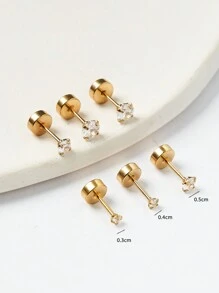 3 对闪亮耳钉套装，不锈钢 14K 镀金平背耳环，可爱小耳环套装，配精美礼盒，情人节，母亲节，生日礼物，妈妈，母亲，母亲节，礼物 - 金色 - 查看 4