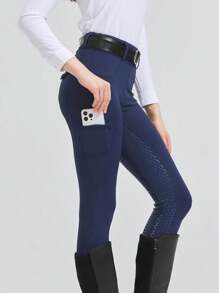 Pantalones De Equitación Para Mujer Con Estampado De Silicona, Ropa Equina De Alta Elasticidad Y Resistencia Al Desgaste - Azul Marino - Ver 4