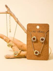 1 件戒指 + 1 對耳環 + 1 件項鍊 + 1 件手鍊時尚簡約 4 件女士圓形首飾套裝 - 圓圈 - 查看 10