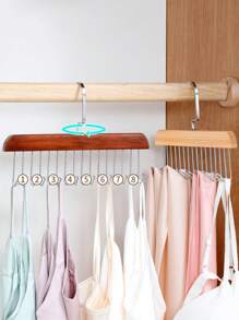 1pc Space-Saving Wooden Multifunctional Clothes Hanger, With 8 Hooks For Cabinet, Tie, Scarf, Belt, Etc.