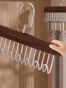1pc Space-Saving Wooden Multifunctional Clothes Hanger, With 8 Hooks For Cabinet, Tie, Scarf, Belt, Etc.