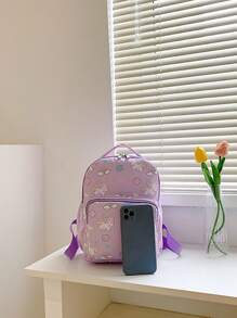 新品超可愛卡通獨角獸印花女童背包,適用於幼兒及學齡前兒童,輕量化肩袋 - 紫色 - 查看 3