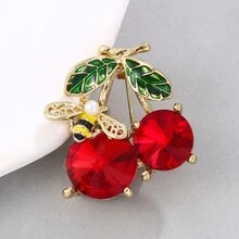 1pc Women's Creative & Lovely Fruit Cherry Shaped Brooch For Clothes Decoration, Dress Up - Red - View 3