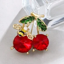 1pc Women's Creative & Lovely Fruit Cherry Shaped Brooch For Clothes Decoration, Dress Up - Red - View 4