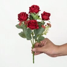 1/3件人造絲綢玫瑰花束配仿真泡沫水果，春季與秋季裝飾，情人節新娘花束婚禮花瓶，適用於居家、房間、餐廳、臥室、浴室、廚房裝飾 - 紅色 - 查看 4