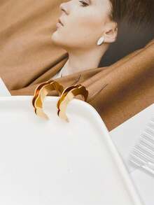 1pair Delicate And Simple Double Layered Lace Earrings For Women's Daily Wear - Gold - View 5