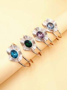 1pc Women's High-End Crystal Gemstone Bangle With Open Design, European And American Style, Fashionable, Personalized, And Exaggerated - Royal Blue - View 1