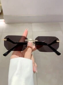 1pc Women's New Square Shape Rimless Cut Edge Fashion Glasses With Rhinestone Detailing, Metal Frame, Chic Solid Color Luxury Eyewear - Multicolor - View 15