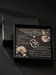 1個時尚高貴優雅女士風格的立體鑲嵌方形切割立方氧化鋯石心形“媽媽”項鍊。一份母親節禮物或生日驚喜，表達對母親的感激和愛 - 銀色 - 查看 3